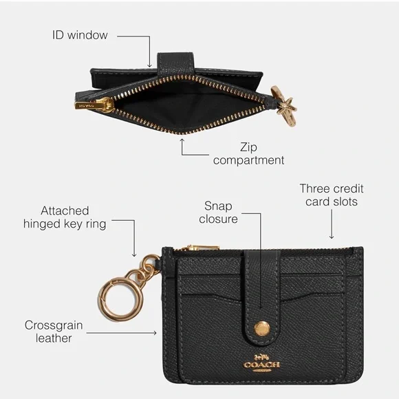 NWT Coach Black Card Holder with Gold Accents - Picture 3 of 5